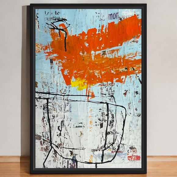 Original Framed Mixed Media Modern Art Collage Painting 12x18 